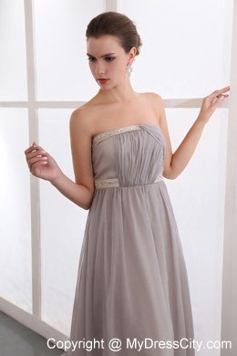 Grey A-line Beading Celebrity Dress with Court Train Chiffon Ruching