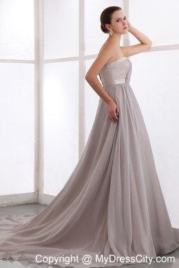 Grey A-line Beading Celebrity Dress with Court Train Chiffon Ruching