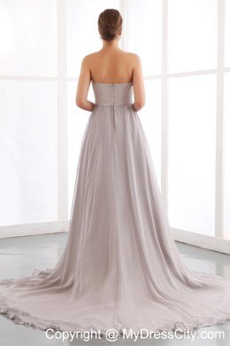 Grey A-line Beading Celebrity Dress with Court Train Chiffon Ruching