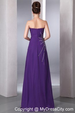 Purple Column Sweetheart Chiffon Beading Celebrity Dress with High Slit