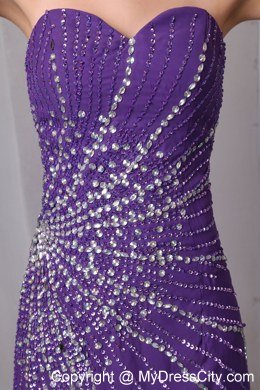 Purple Column Sweetheart Chiffon Beading Celebrity Dress with High Slit