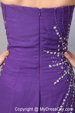 Purple Column Sweetheart Chiffon Beading Celebrity Dress with High Slit