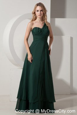 Chiffon Ruching One Shoulder Dark Green A-line Celebrity Dress