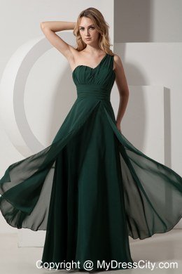 Chiffon Ruching One Shoulder Dark Green A-line Celebrity Dress