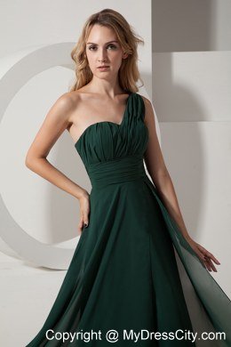 Chiffon Ruching One Shoulder Dark Green A-line Celebrity Dress