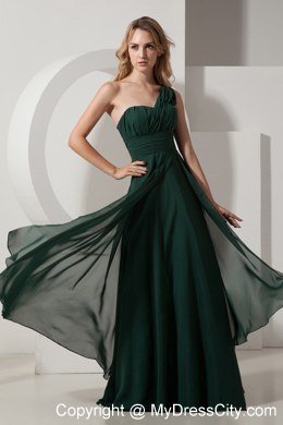 Chiffon Ruching One Shoulder Dark Green A-line Celebrity Dress