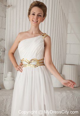 Sequins Waistband White A-Line One Shoulder Celebrity Dresses