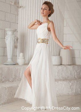 Sequins Waistband White A-Line One Shoulder Celebrity Dresses