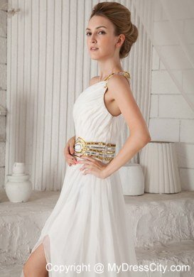 Sequins Waistband White A-Line One Shoulder Celebrity Dresses