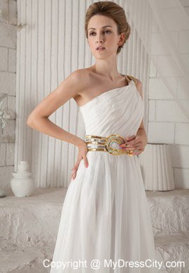 Sequins Waistband White A-Line One Shoulder Celebrity Dresses