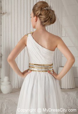 Sequins Waistband White A-Line One Shoulder Celebrity Dresses