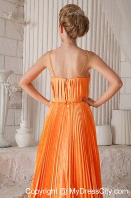 Spaghetti Straps Prom Dress Orange Red with Court Train