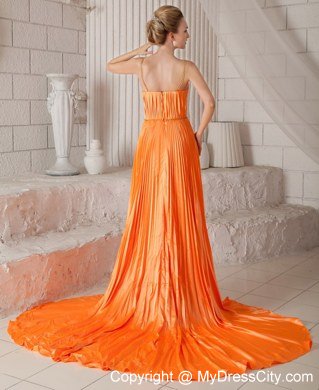 Spaghetti Straps Prom Dress Orange Red with Court Train