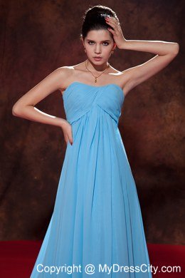 Aqua Blue Strapless Evening Dress with Court Tain Ruches