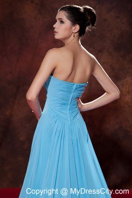 Aqua Blue Strapless Evening Dress with Court Tain Ruches