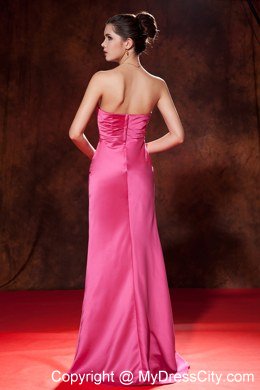 Hot Pink Mermaid Strapless Prom Dress with Brush Train Ruches