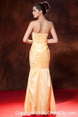 Gold Prom Dress Mermaid Strapless Floor-length with Ruches