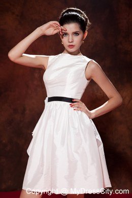 White Prom Dress Bateau Mini-length with Exposited Zipper Back