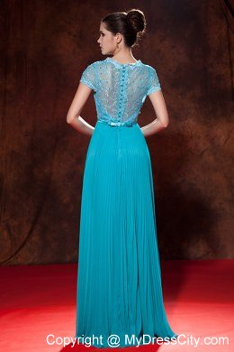 V-neck Beaded Prom Dress Elegant Teal Floor-length Chiffon