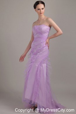 Mermaid Strapless Brush Train Ruched Lavender Prom Dress