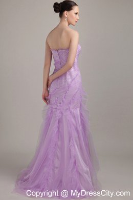 Mermaid Strapless Brush Train Ruched Lavender Prom Dress