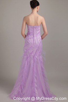 Mermaid Strapless Brush Train Ruched Lavender Prom Dress