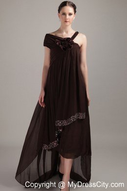 Brown Asymmetrical High-low Beaded Plus Size Prom Dress