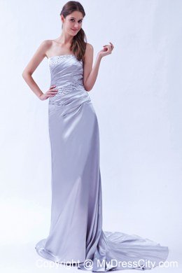 Strapless Beaded Lilac Prom Dress Brush Train Lace Back