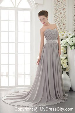 Grey Sweetheart Brush Beaded Prom Dress with Back Out