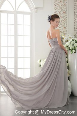 Grey Sweetheart Brush Beaded Prom Dress with Back Out