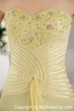 Beaded Sweetheart Prom Dress Brush Train Light Yellow