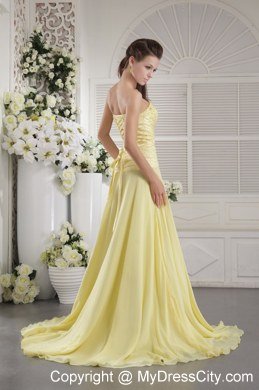 Beaded Sweetheart Prom Dress Brush Train Light Yellow