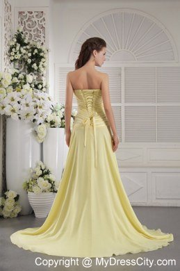 Beaded Sweetheart Prom Dress Brush Train Light Yellow