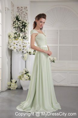 Apple Green Off The Shoulder Brush Train Prom Dress