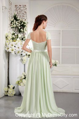 Apple Green Off The Shoulder Brush Train Prom Dress