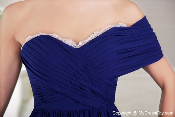 One Shoulder Brush Train Zipper Back Prom Dress Blue