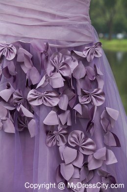 One Shoulder Brush Train Hand Flowers Prom Dress Lilac