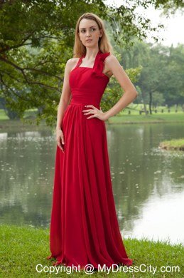 Red Empire Halter Brush Train Chiffon Ruching Celebrity Dress