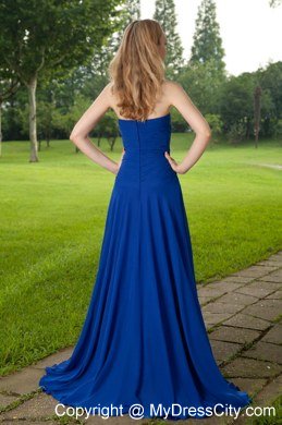 Blue Empire Sweetheart Brush Train Ruched Slit Celebrity Dress