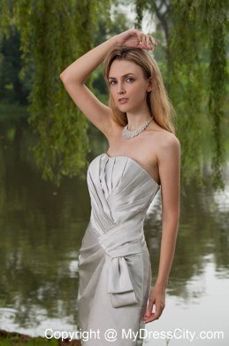 Grey Column Strapless Mini-length Satin Ruch Celebrity Dress