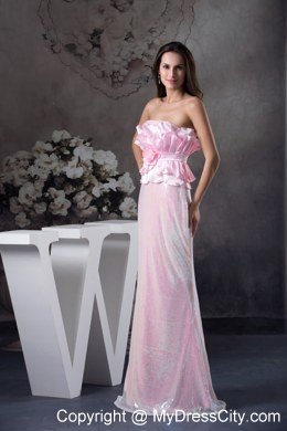 Hand Made Flowers Strapless Long Column Celebrity Dress in Pink