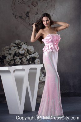 Hand Made Flowers Strapless Long Column Celebrity Dress in Pink