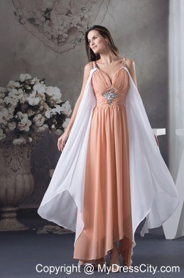 V-neck Straps Empire Asymmetrical Beading Celebrity Dress