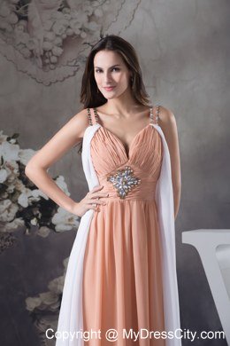 V-neck Straps Empire Asymmetrical Beading Celebrity Dress