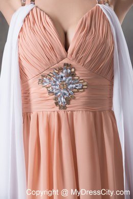 V-neck Straps Empire Asymmetrical Beading Celebrity Dress