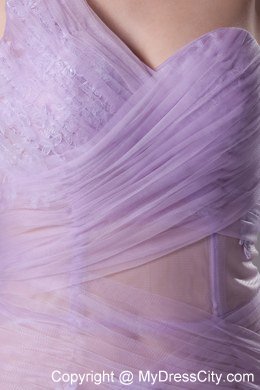 Pleated Sheer Lavender One Shoulder Mermaid Appliques Celebrity Dress