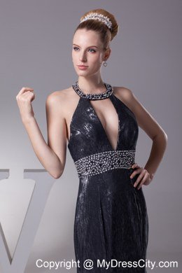 Beading Mermaid Celebrity Dress with Plunging Neckline in Black