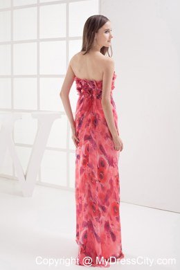 Column Strapless Printing Hand Made Flowers Celebrity Dress