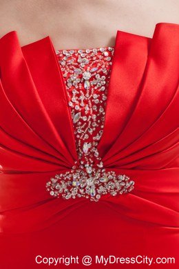 Red Mermaid Strapless Beading Ruching Celebrity Dress with Brush Train