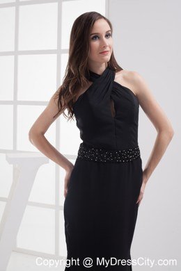 Mermaid Beading Celebrity Dress with Cool Neckline in Black